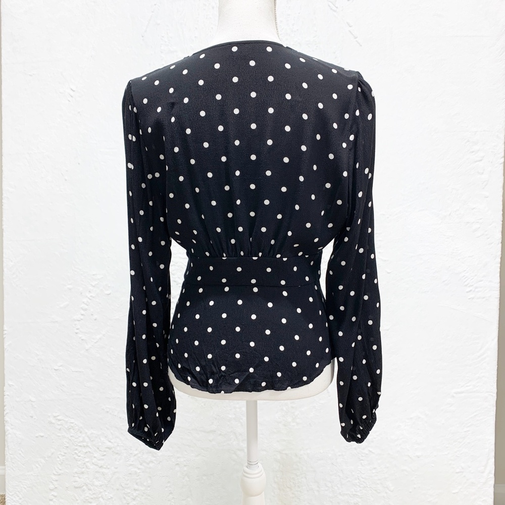 Aritzia Wilfred New Prairie Blouse Black White Polka Dot Sz S - Picture 2 of 14